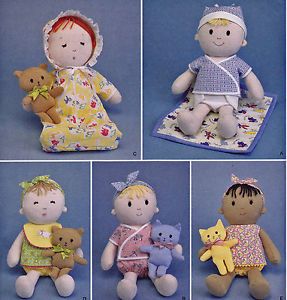 Sewing Pattern Boy Girl Stuffed Cloth Baby Dolls Clothes Kitten Cat Teddy Bear
