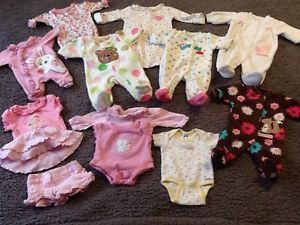 13 Piece Lot Preemie Baby Girl Clothes Sleepers Onesies Gown Skirt Shorts