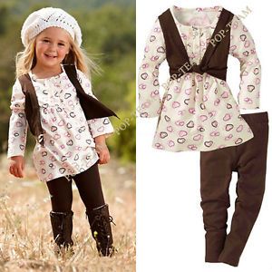 2013 Baby Girls Kids Clothes 2pc Set Dress Top Leggings 1 6Y Outfit Skirts TY5