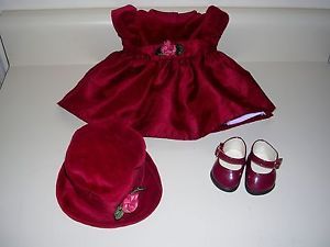 American Girl Bitty Baby Twins Doll Clothes Lot Rosy Red Dress Hat Shoes Set