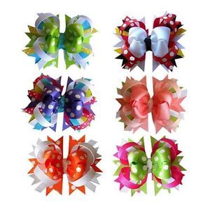 4" Polka Dot Boutique Baby Girl Spike Hair Bows Wholesale 12pcs Mix 6 Color