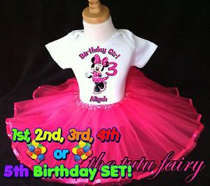 Minnie Mouse Pink Tutu Birthday Outfit Set Custom Name Age Shirt Personalized