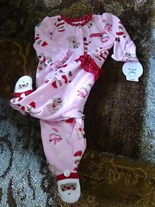 Baby Girl Clothes Fleece Sleeper Pajamas 3 6 Months Santa 1st Christmas