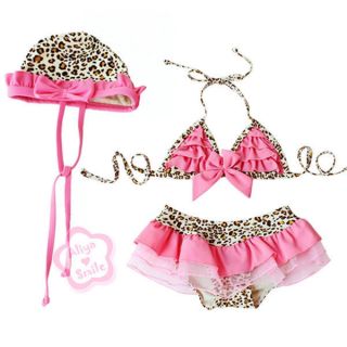 3pcs Baby Girl Kid Toddler Swimsuit Bikini Swimwear Pink Leopard Tutu Clothes 5T