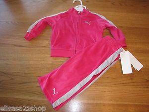 Girls Baby Infant Puma 2 PC Velour Tracksuit Jacket Pants Active Pink 18M 44