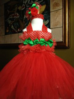 Gorgeous Red Green Holiday Tutu Dress Headband Hair Bow 0 Infant Toddler Girl