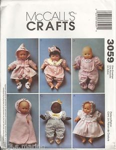McCalls Crafts 3059 Baby Doll Clothes s M L Sizes Sewing Pattern