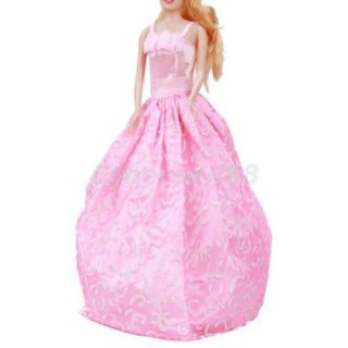 Barbie Dolls Handmade Bridal Wedding Gown Clothes Dress Shining Floral Patterns