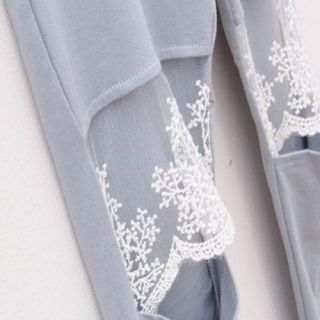 Trendy Knee Lace Embroidery Personalized Cotton Leggings New Gray Black