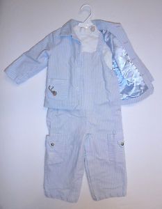 Laura Ashley Sz 24 M Boys Baby Blue Velvet Suit 3 Piece Outfit Set Cute