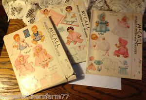 Vtg McCall Baby Doll Clothes Patterns DY Dee Sweetie Pie Bunting Dress Bonnets
