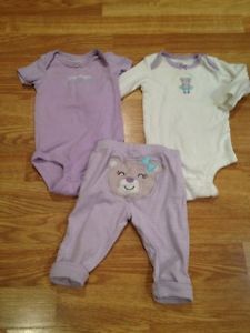 Carter's Baby Girls 3 Piece Bodysuit Pants Outfit Set Lavender Grandma 3 Months