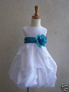 87g P01 Baby White Turquoise Infant Pageant Party Flower Girl Dress s M L XL
