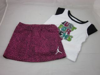 Girls Infant Baby Nike Air Jordan Outfit Shirt Skirt Skort Pink White 12 Month