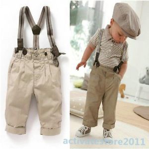 Boys Baby Clothes Toddler Gentleman Overalls 2pcs Top Bib Pants Outfit Set 0 5Y