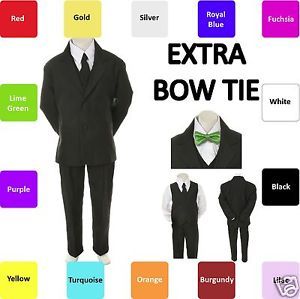 Baby Toddler Boy Black Formal Wedding Party Suit Tuxedo Lime Green Bow Tie s 7