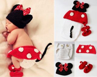 4pcs Baby Infant Hat Pants Knit Clothes Outfit Mickey Mouse Design Cute