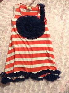 MIA Belle Baby Couture Red Navy Stripe Rosette Dress Toddler Baby Girl Size 4