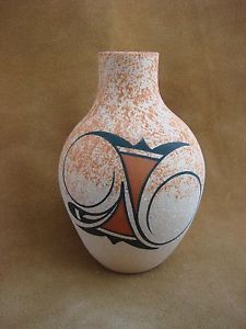 Native American Pottery Clay Hand Painted Pot by Tony Lorenzo Zuni Hand Coiled