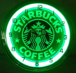 Starbucks Coffee 15" Neon Light Wall Clock Espresso Shop Advertising Cafe Sign