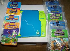 Leap Pad Leap Frog Learning System Plus Eight Books and Cartridges Works Clean
