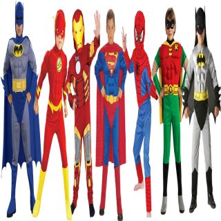 Kids Boys Children Superheroes Fancy Dress Costumes Batman Superman Flash Robin