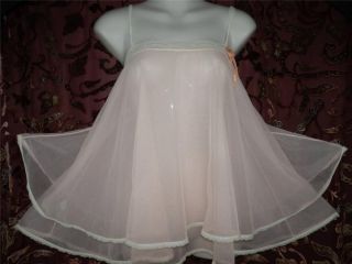 Light Pink Full 108" Sweep Double Sheer Chiffon Vtg Baby Doll Nightie Nightgown