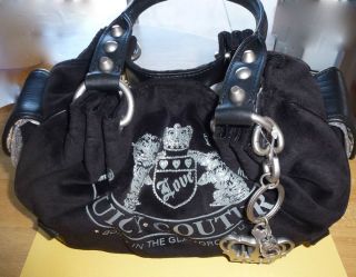 Juicy Couture Baby Fluffy Handbag Black Leather Velvet Crown Charm Logo