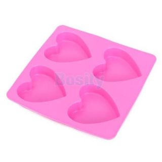 Silicone 4 Holes Heart Cup Cake Jelly Chocolate Soap Mold Muffin Baking Tray