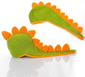 1 Pcs Green Dinosaur Handmade Knit Crochet Baby Beanie Hat Cap 53x30cm