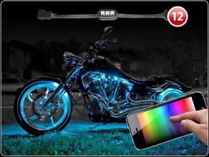 iPhone Control LED Harley Suzuki Honda Kawasaki Motorcycle 12POD LED Light Kit