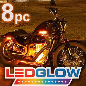 8PC Orange LED Flexible Motorcycle Lights Kit 162 LEDs