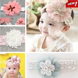 Baby Infant Girls Bowtie Flower Toddler Headdress Lace Soft Headband Elastic 03