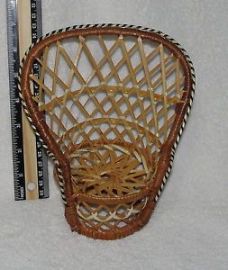 Small Wicker Basket Weave Doll or Teddy Bear Chair Braided Trim 7 3 4" Tall