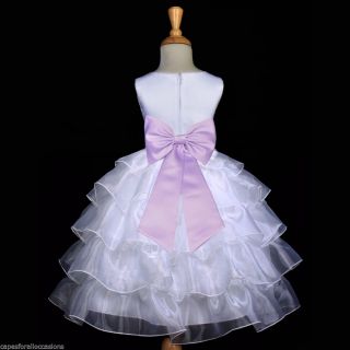 White Lilac Purple Toddler Wedding Tiered Organza Flower Girl Dress 2 4 6 8 9 10