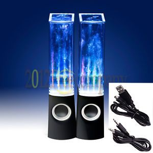 Pair Water Dancing Fountain Speakers LED Lights Laptop Computer  Audio Sound