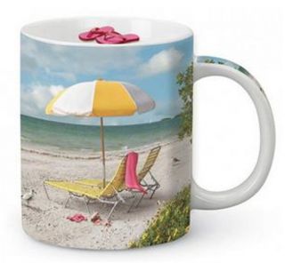 Beach Chair Coffee Mug w White Interior 13 oz Beach Flip Flops Chairs Umbrella