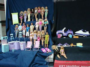 Huge 21 Lot Barbie Ken Dolls Furniture Jeep Jet Ski Waverunner Accessories