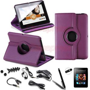 10 Accessory Purple PU Leather Case Cover Stand for  Kindle Fire HD 7"