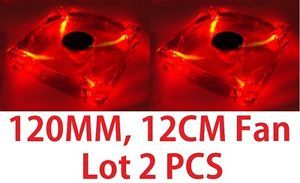 Lot 2 120mm 12cm PC Computer Case Fan Red Color Cooling Fan 4 LED Intel AMD