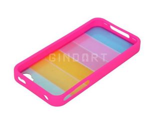 Colorful Rainbow Protective Hard Back Case Cover for Apple iPhone 4 4S Hot Pink