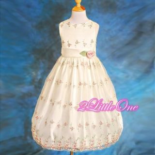 Wedding Flower Girls Dresses Pageant Party Ivory Pink Embroidery Size 3T 4T 153