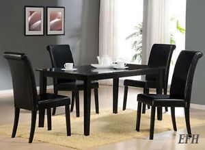 New 5pc Joe Casual Black Finish Wood Rectangular Dining Table Set Chairs