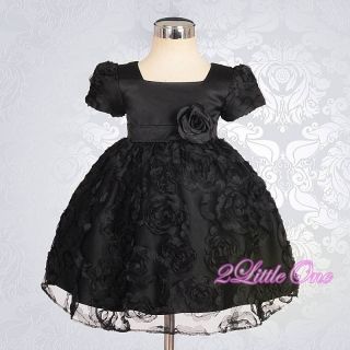 Baby Embossed Flower Girl Dress Wedding Pageant Party Black Infant Sz 12 18M 159