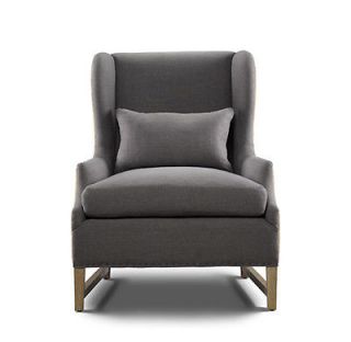 35" w Garcia Arm Chair Elegant Belgium Style Hemp and 100 Charcoal Gray Linen