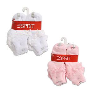 8 Pairs Esprit Infant Toddler Girls Laced Socks Pink White