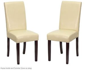 Two 2 Ivory Parsons Upholstered Faux Leather Dining Chairs 16" x 19''D x 39"