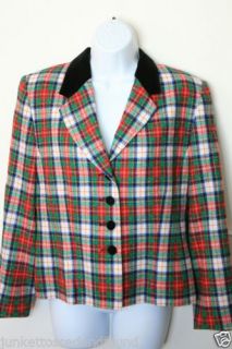 Vtg Pendleton Petite Womens Wool Jacket Blazer Coat Green Red Plaid 12  C201