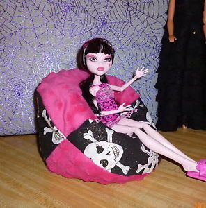 Monster High or Barbie Doll Size Bean Bag Chair for Doll Happy Skulls Hot Pink