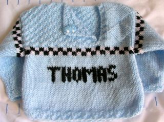 Boutique Personalised Gift Anyname Hand Knitted Baby Boy Sweater Jumper Cardigan